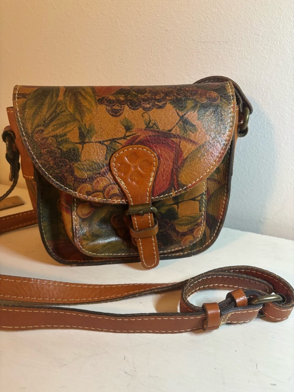 Patricia Nash Tan Leather Floral Print Crossbody